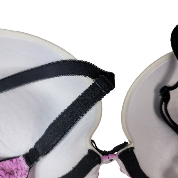 Victoria's Secret Push-Up Bra Pink Black 34C Lace Floral Underwire Dream Angels - Picture 6 of 12